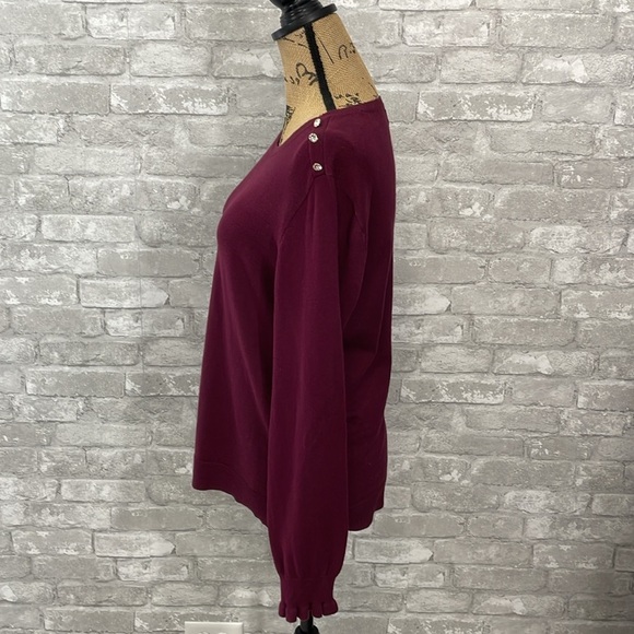 J.Crew Ruffle Rhinestone Burgundy Sweater - Picture 3 of 7